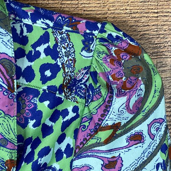 Free People Bianca Printed Blouse Long Sleeve Button Up Jade Combo Size Medium - Picture 6 of 11